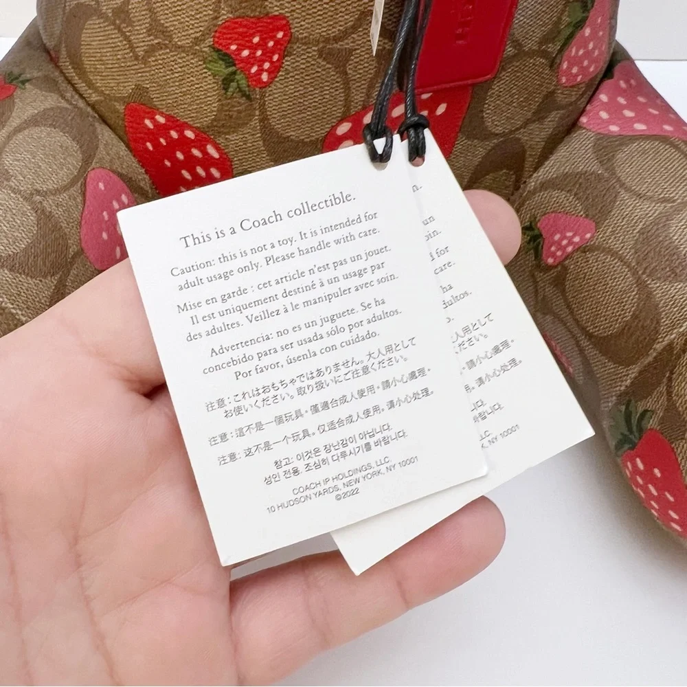 Coach Collectible Teddy Bear Logo Signature Canvas Wild Strawberry Print 16” NEW - Picture 12 of 13